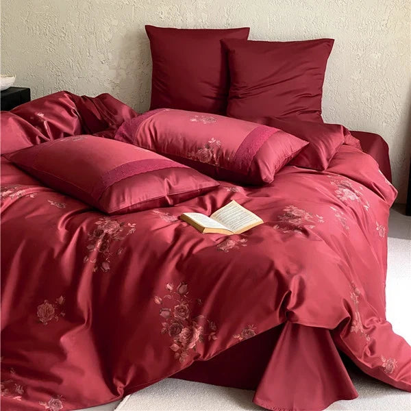 Satin Bedding Set Rose Jacquard Hotel Style Closure