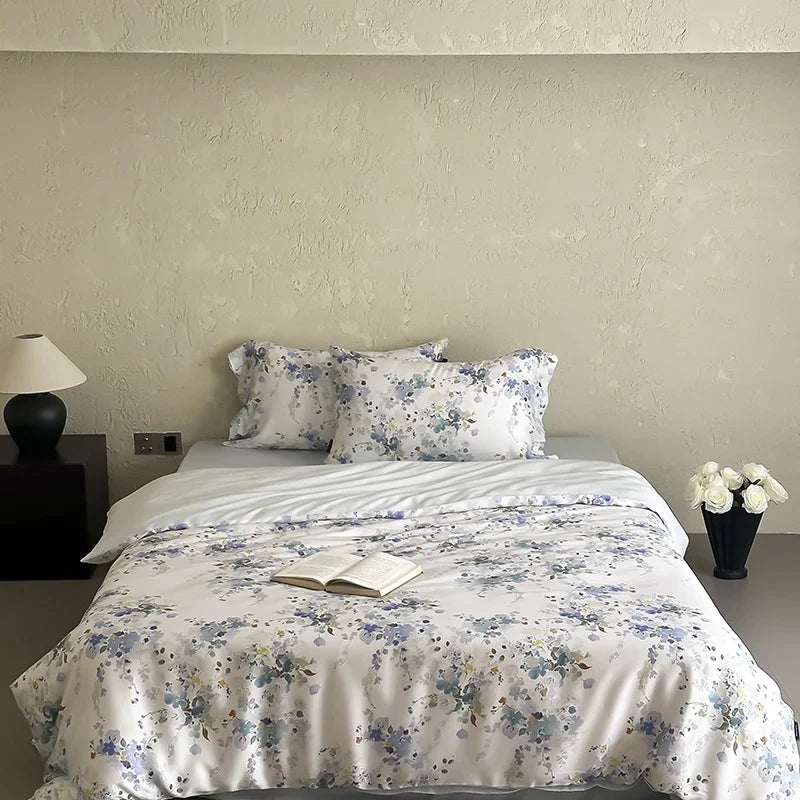 Satin Bedding Set Silky Shiny Floral Watercolor 4-Piece