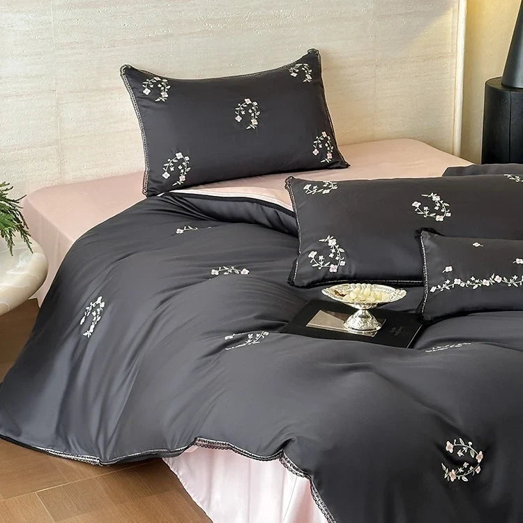 Satin Bedding Set Silky-Soft Pleated Frill Machine Washable