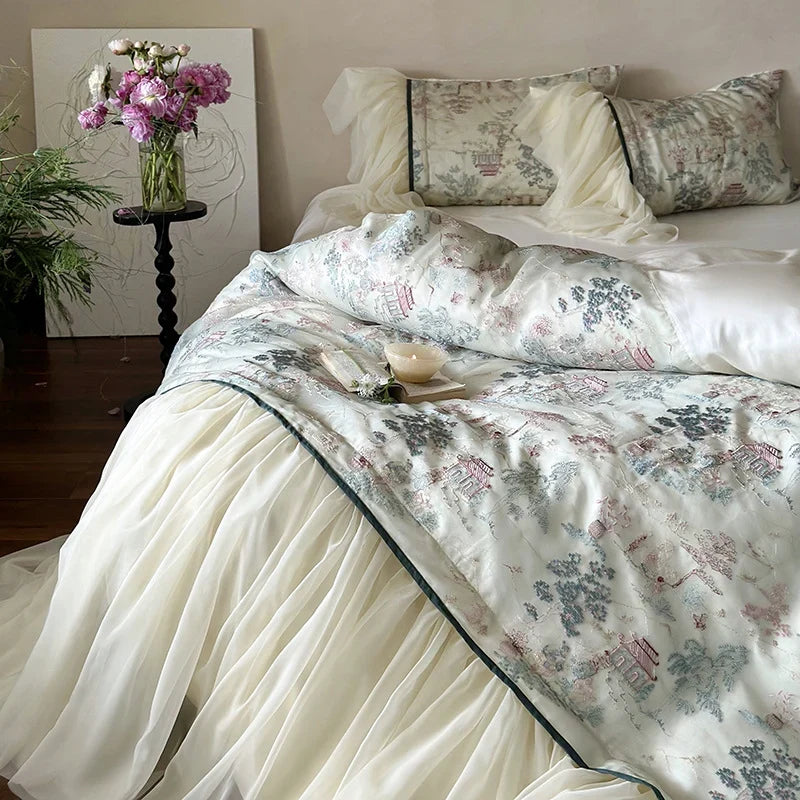 Satin Bedding Set Tencel-Cotton Vintage Toile 4-Piece