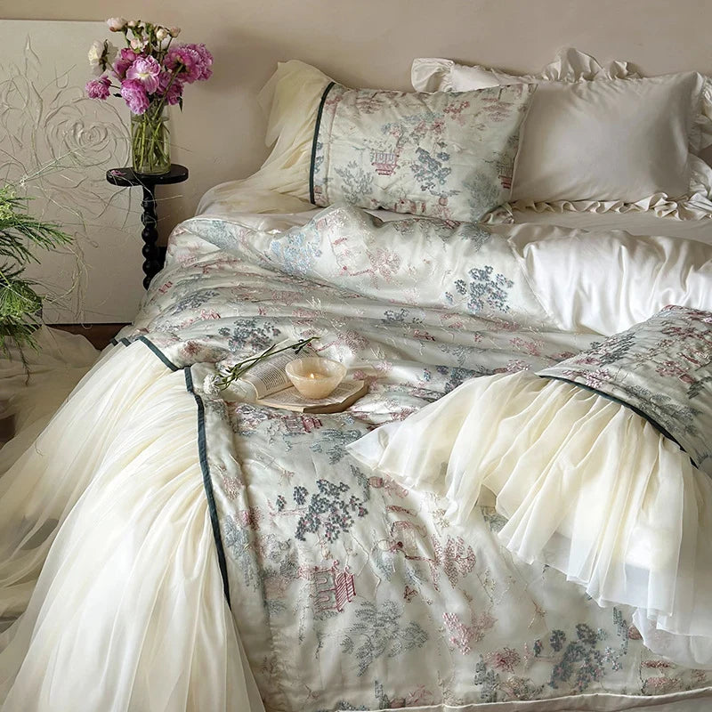 Satin Bedding Set Tencel-Cotton Vintage Toile 4-Piece