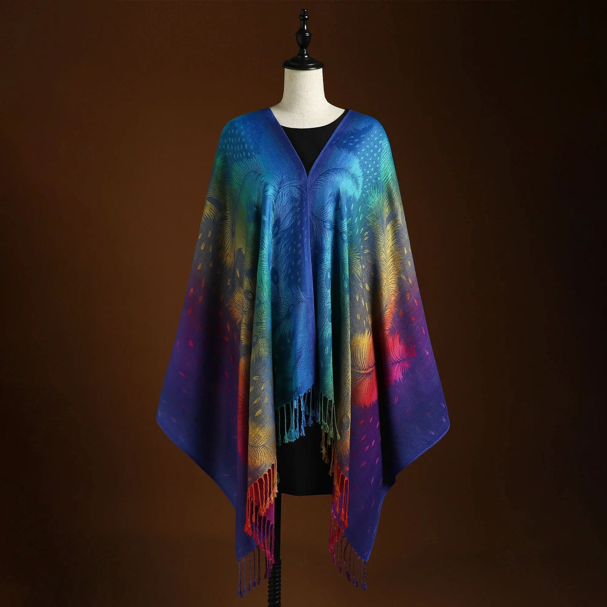Scarf Cashmere Blend Gradient Color Fringed Ends