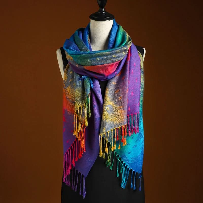Scarf Cashmere Blend Gradient Color Fringed Ends