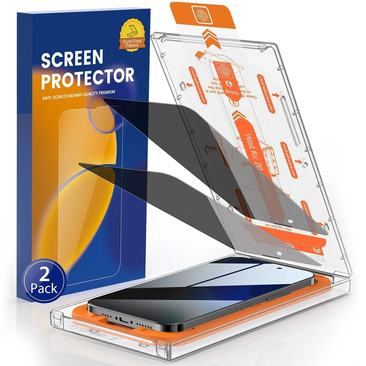 Screen Protector Tempered Glass 9H Dust-Free Alignment Tray 2-Pack