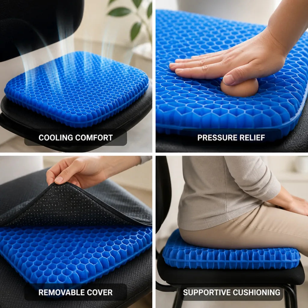 Seat Cushion Cooling Memory Foam Removable Non-Slip Cover