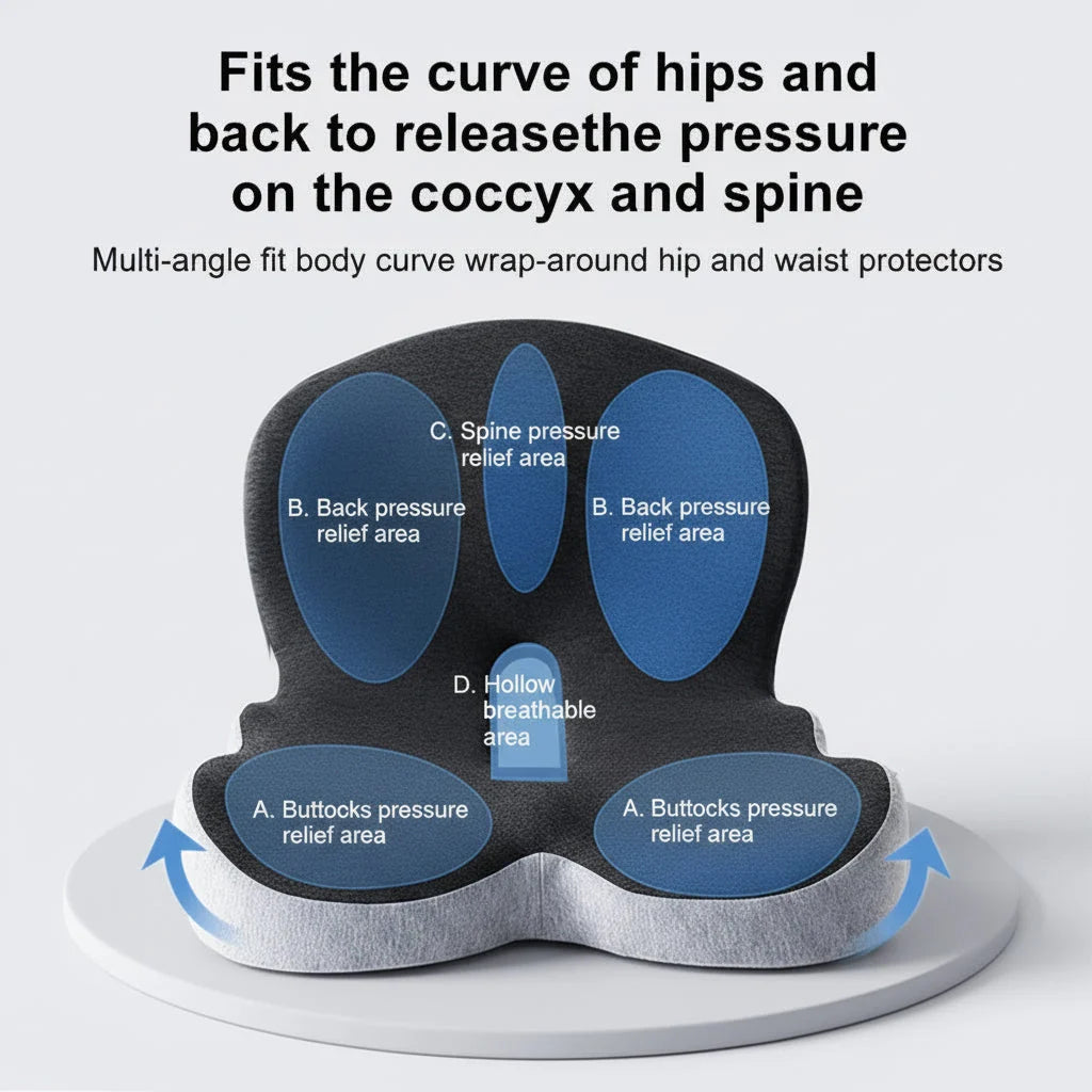 Seat Cushion & Lumbar Set Memory Foam Coccyx Relief