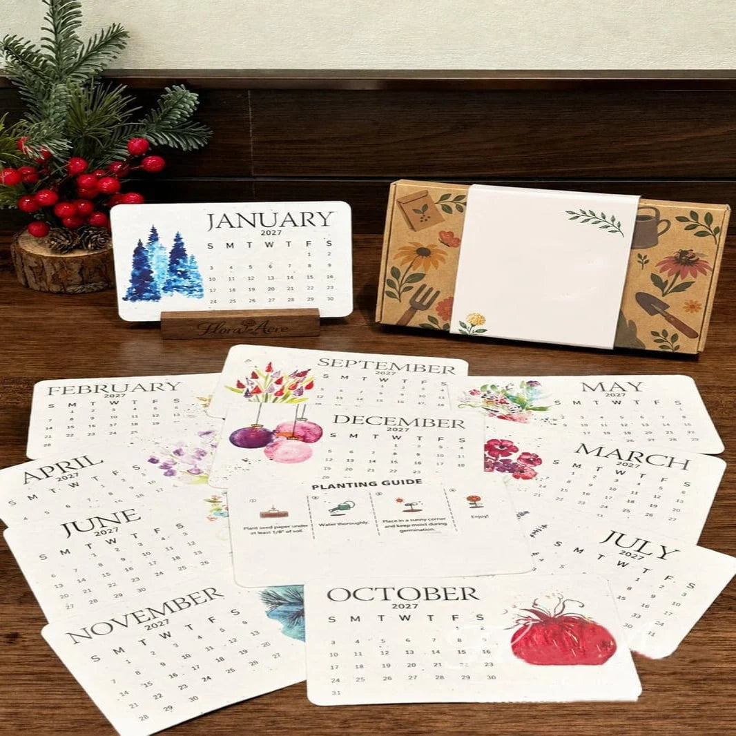 Seed Paper Calendar 2027 Plantable 12 Cards Organic GMO-Free Seeds