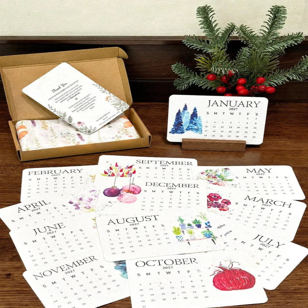 Seed Paper Calendar 2027 Plantable 12 Cards Organic GMO-Free Seeds