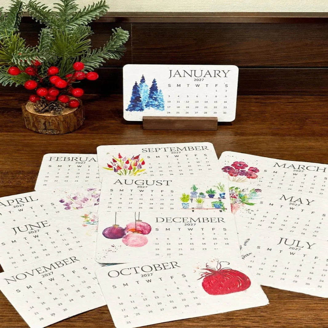 Seed Paper Calendar 2027 Plantable 12 Cards Organic GMO-Free Seeds