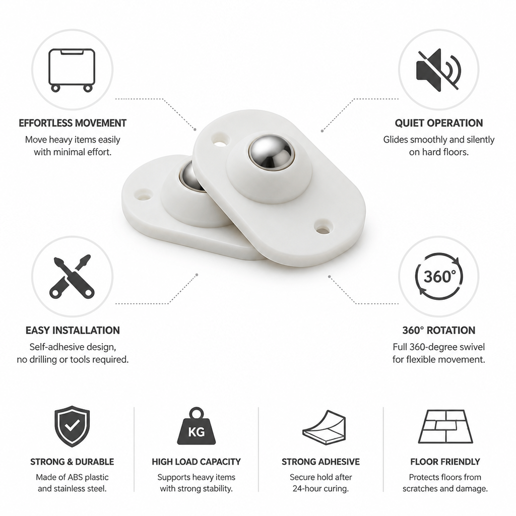 Self-Adhesive 360° Swivel Quiet Glide Mini Casters (Set of 8)