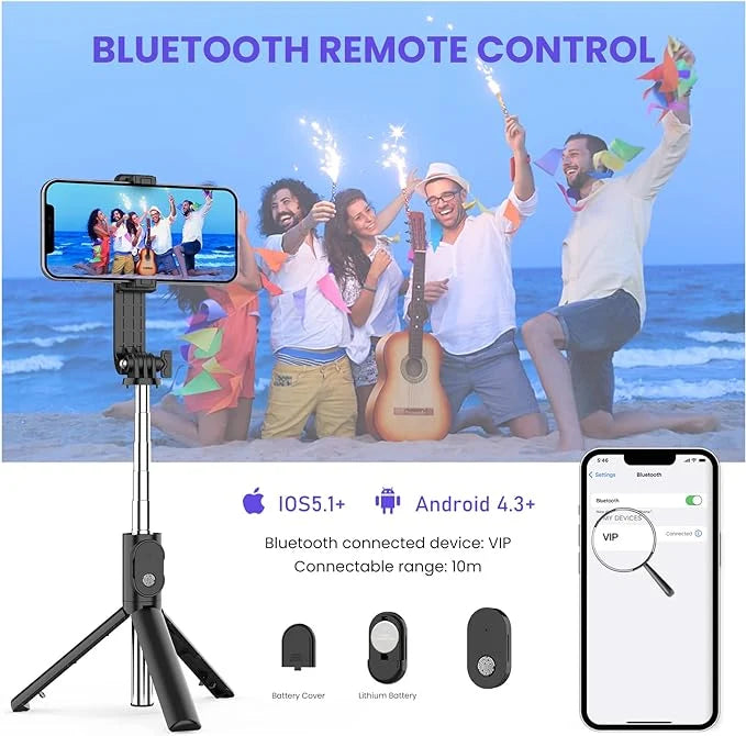Selfie Stick Extendable Bluetooth Remote & Detachable Fill Light