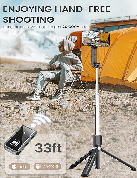 Selfie Stick Extendable Bluetooth Remote & Detachable Fill Light