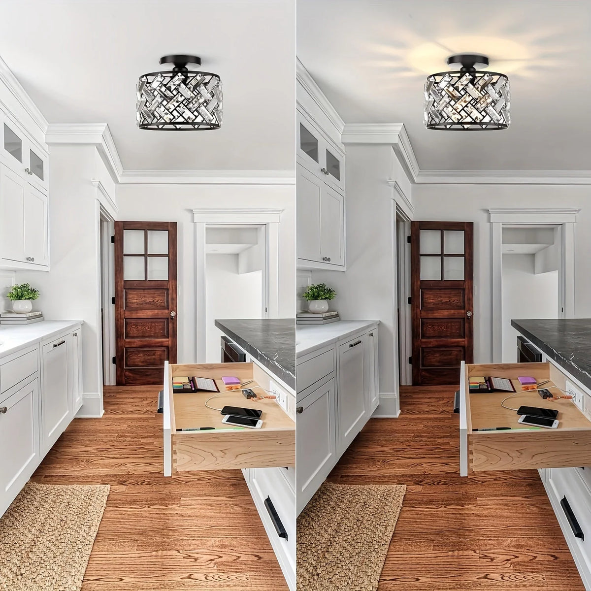 Semi-Flush Ceiling Light Crystal Elements Standard Bulb Fitting
