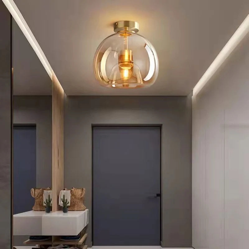 Semi-Flush Ceiling Light Glass Globe & Omnidirectional Low-Profile