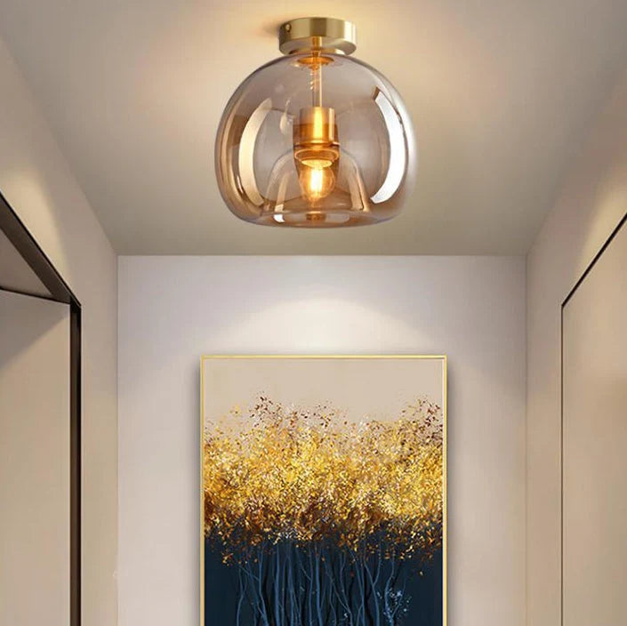Semi-Flush Ceiling Light Glass Globe & Omnidirectional Low-Profile