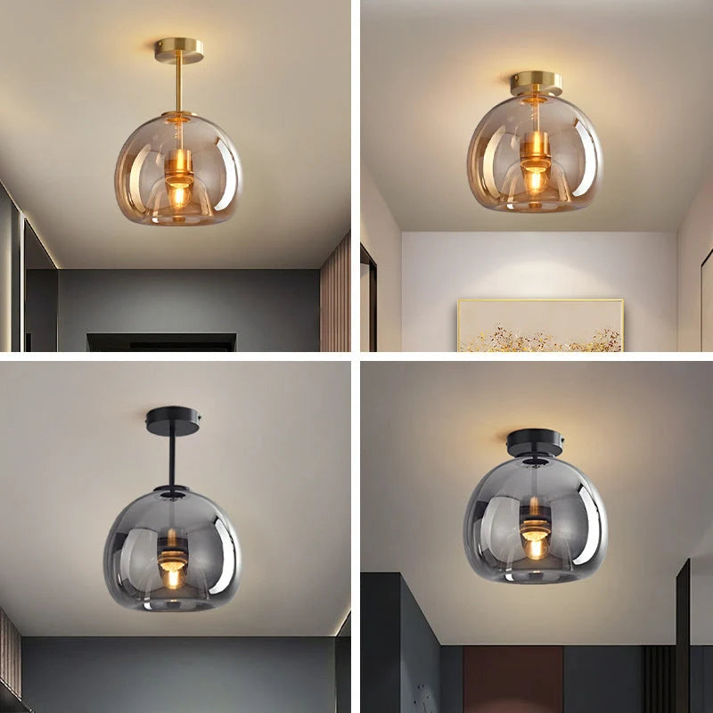 Semi-Flush Ceiling Light Glass Globe & Omnidirectional Low-Profile