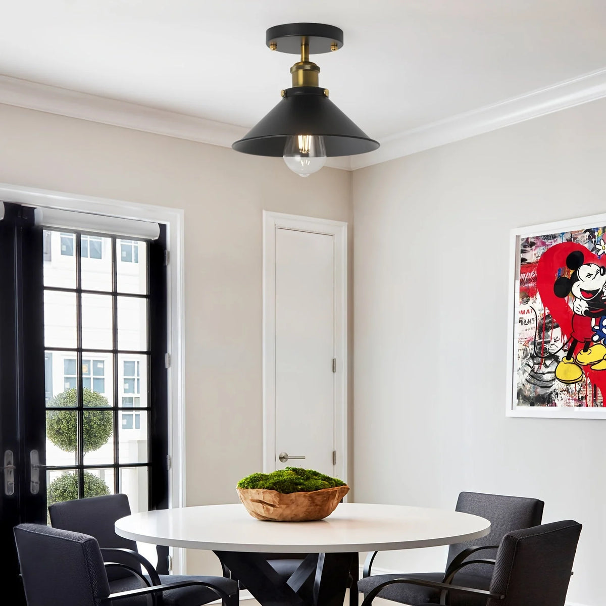 Semi-Flush Ceiling Light Industrial Black Metal Short Drop