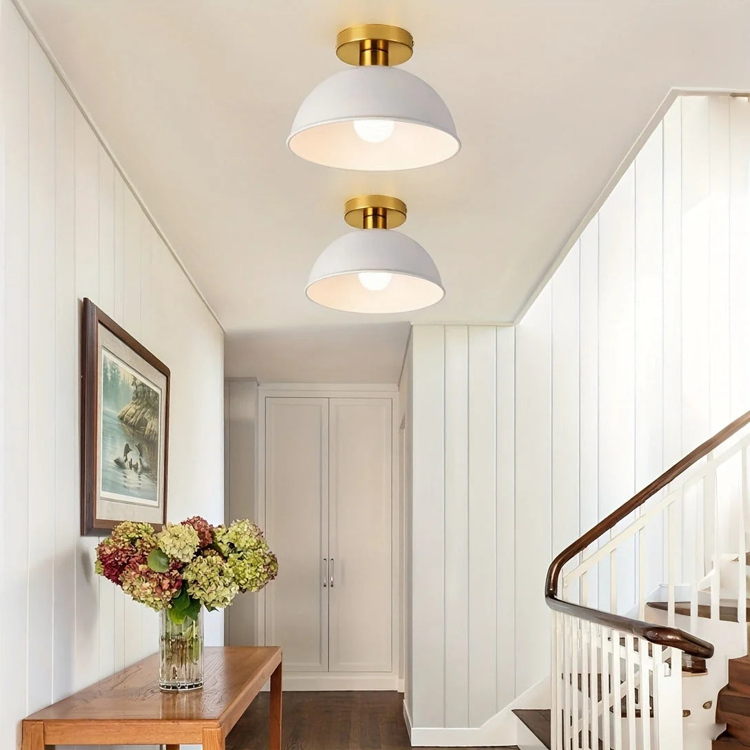 Semi-Flush Ceiling Light Matte Metal Downward Lighting