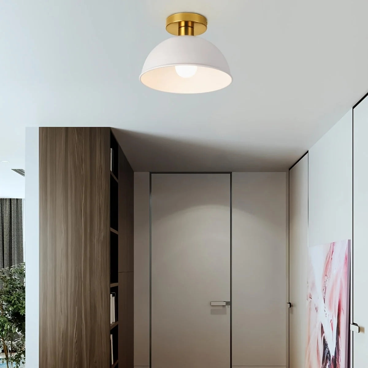Semi-Flush Ceiling Light Matte Metal Downward Lighting