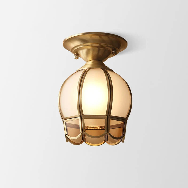 Semi-Flush Ceiling Light Scalloped Brass Shade Upward & Downward