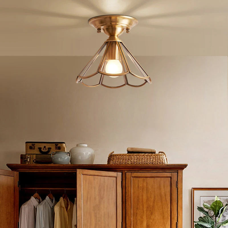 Semi-Flush Ceiling Light Scalloped Brass Shade Upward & Downward