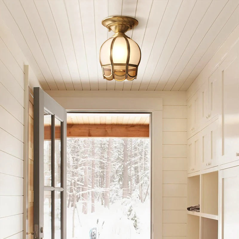 Semi-Flush Ceiling Light Scalloped Brass Shade Upward & Downward