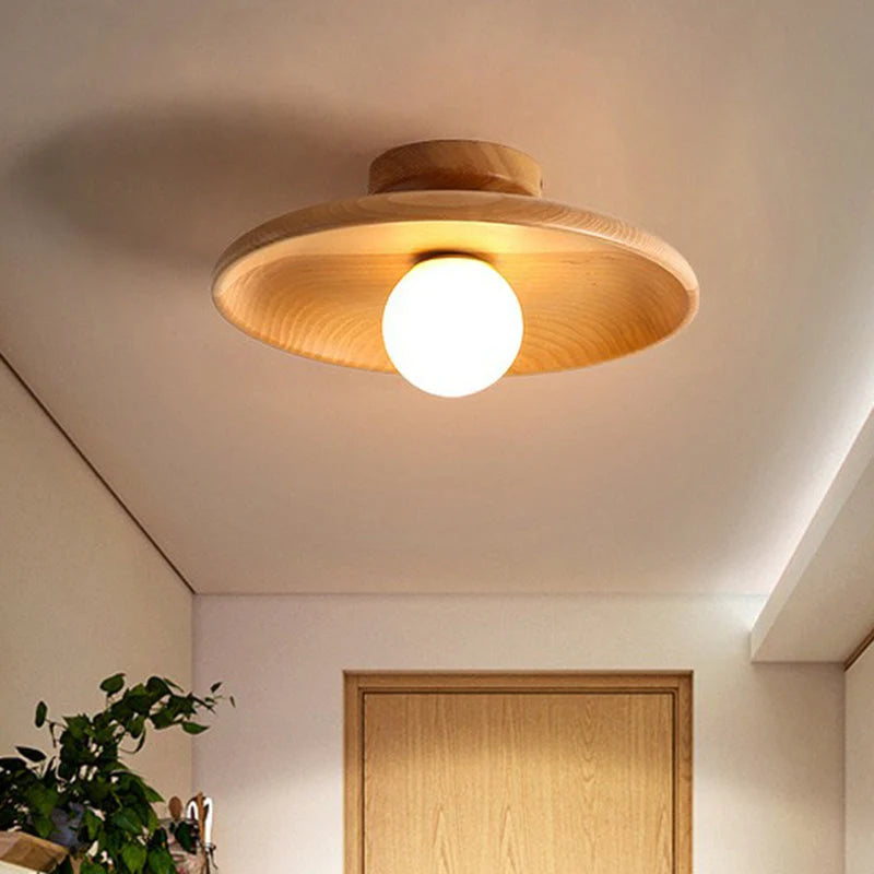 Semi-Flush Ceiling Light Wood Frame Visible Grain
