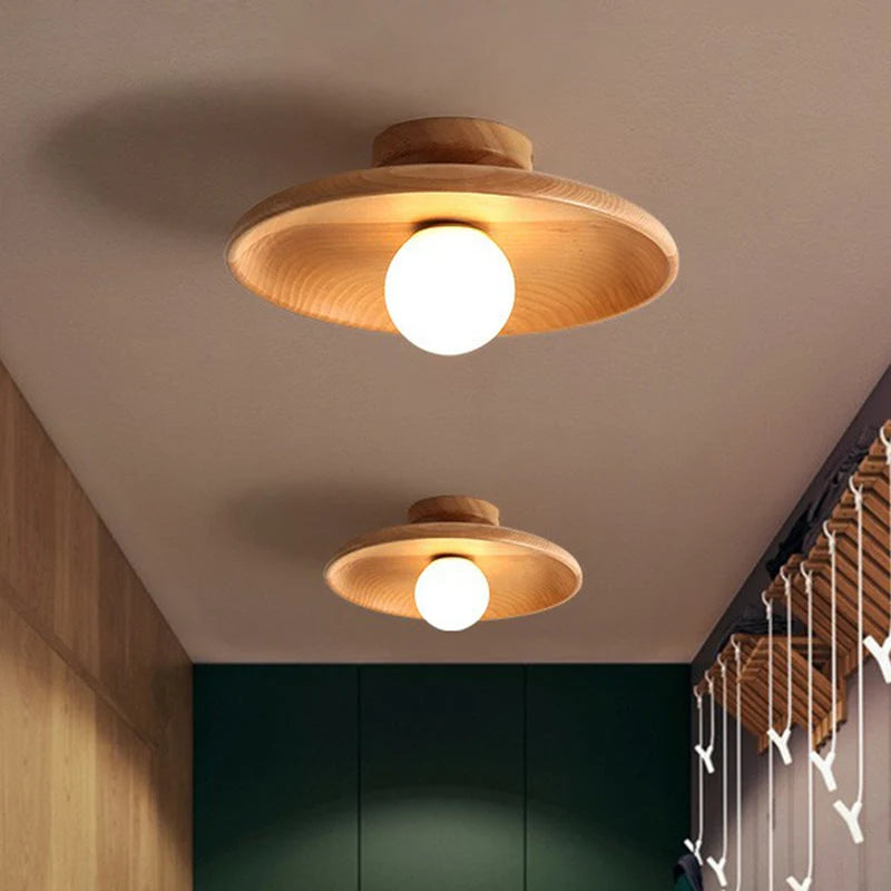Semi-Flush Ceiling Light Wood Frame Visible Grain