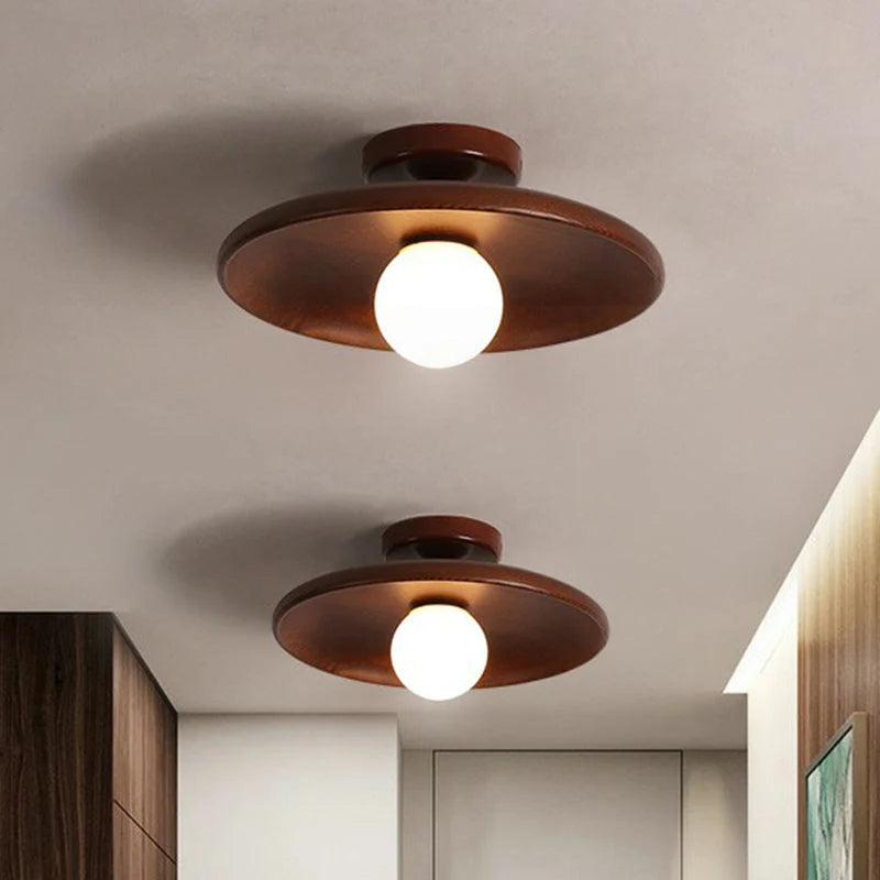Semi-Flush Ceiling Light Wood Frame Visible Grain