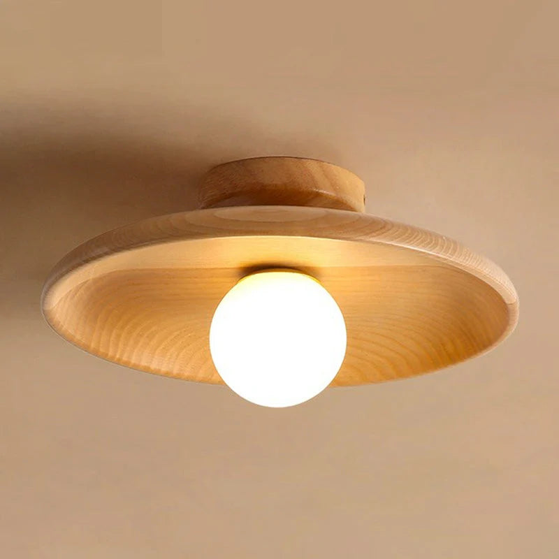 Semi-Flush Ceiling Light Wood Frame Visible Grain