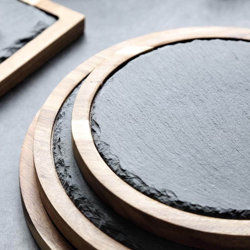 Serving Board Round Slate Insert With Wooden Handle