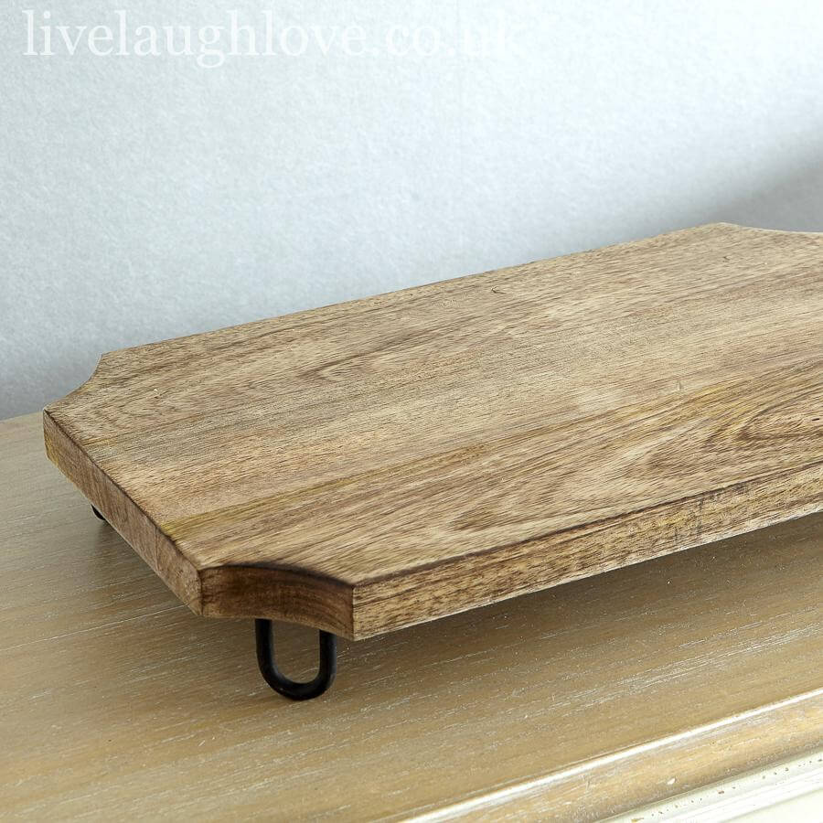 Serving Board Wooden Raised With Metal Feet