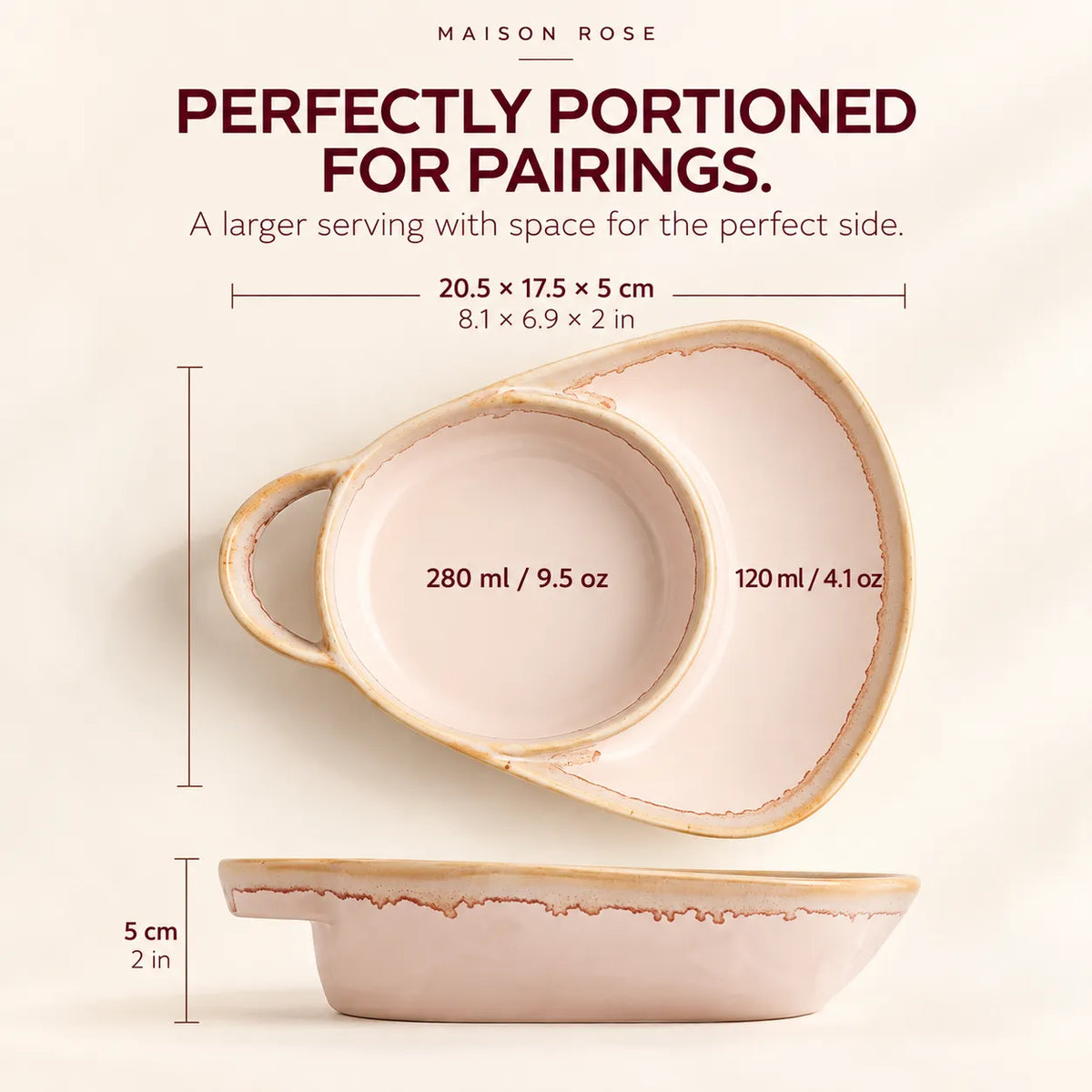 Serving Dish Glazed Ceramic Two Compartments Built-In Handle