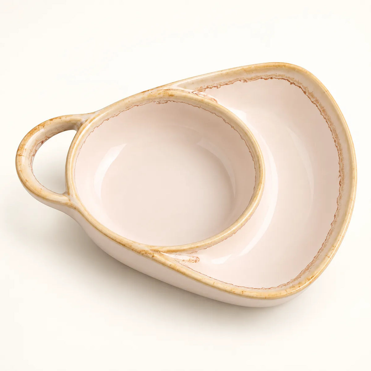 Serving Dish Glazed Ceramic Two Compartments Built-In Handle