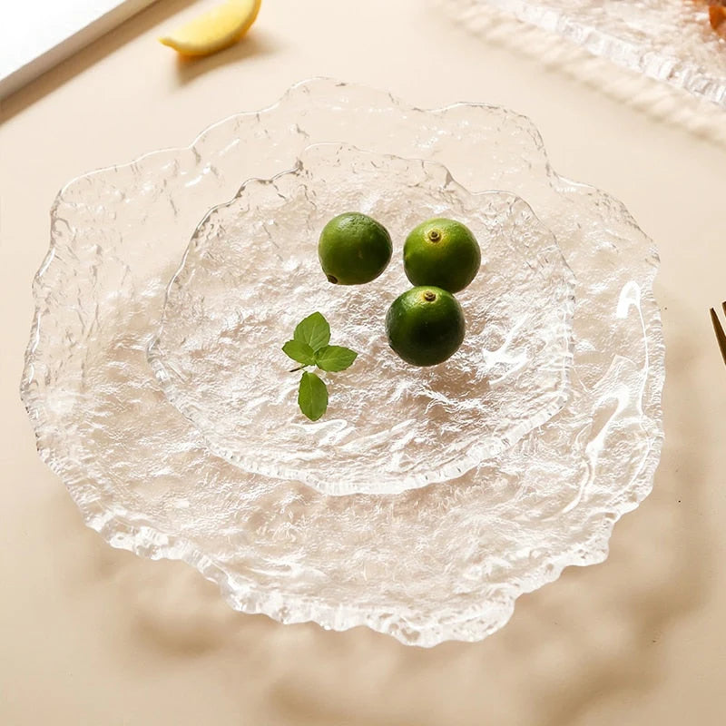 Serving Plate Glass Ice-Inspired Irregular Shape