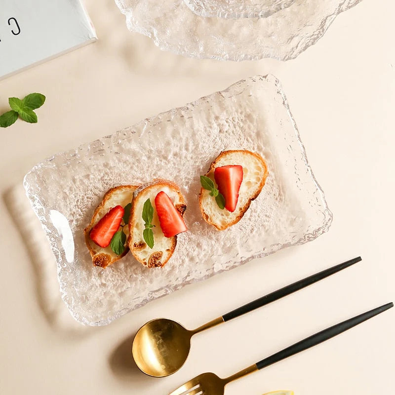 Serving Plate Glass Ice-Inspired Irregular Shape