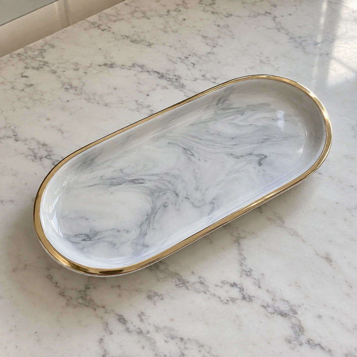 Serving Plate Irregular Square Porcelain Botanical Pattern Glossy Glaze