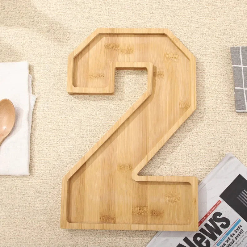 Serving Tray Number-Shaped Natural Wood