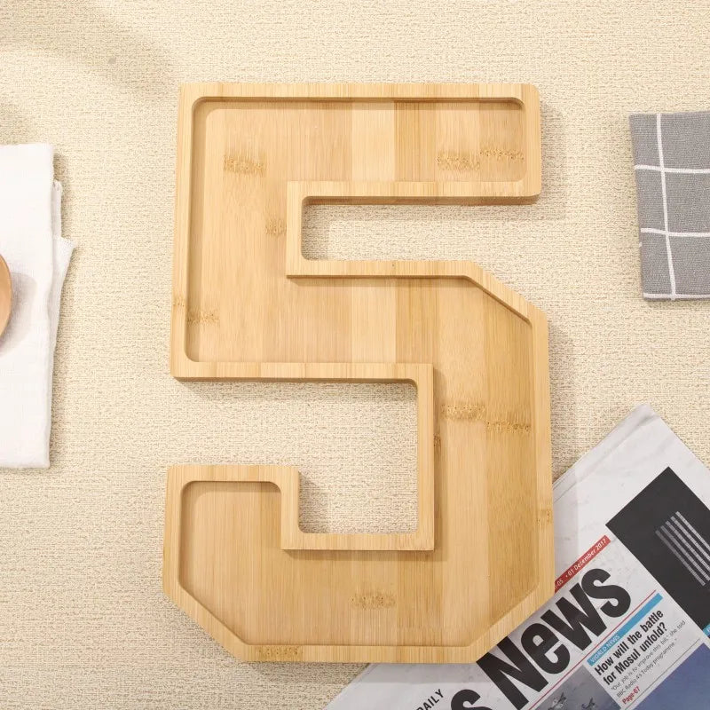 Serving Tray Number-Shaped Natural Wood