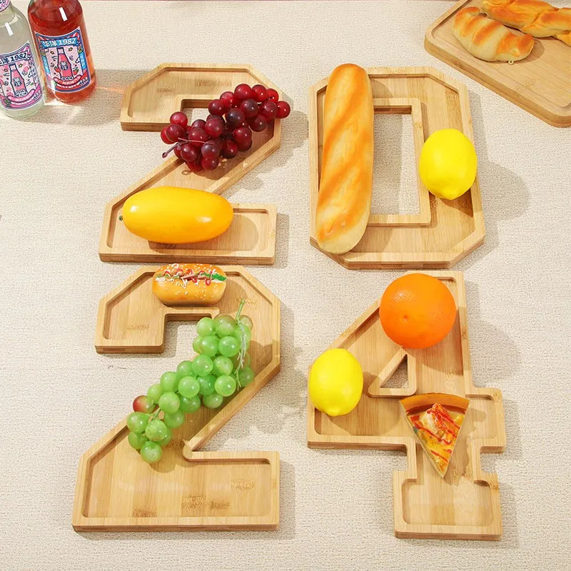 Serving Tray Number-Shaped Natural Wood