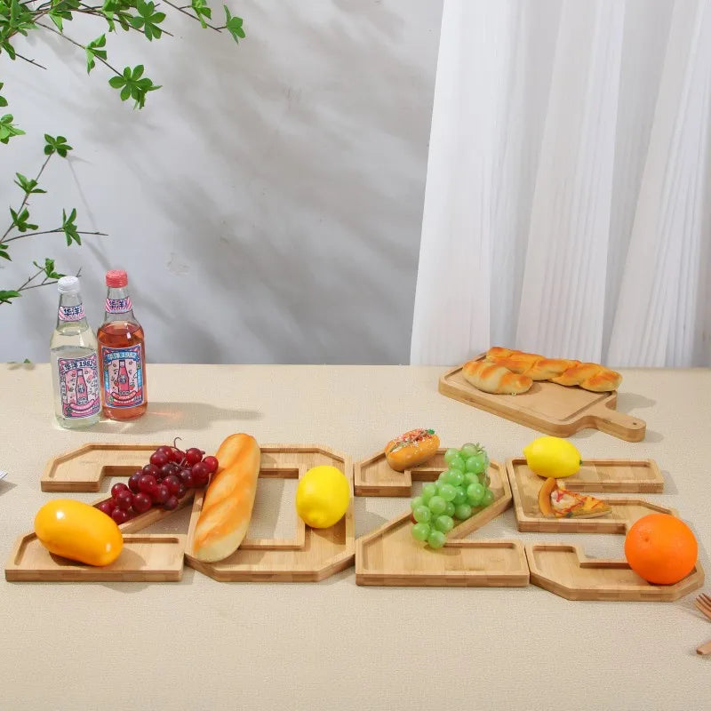Serving Tray Number-Shaped Natural Wood
