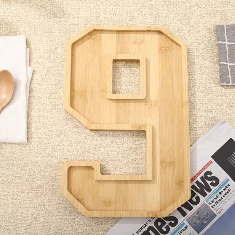 Serving Tray Number-Shaped Natural Wood
