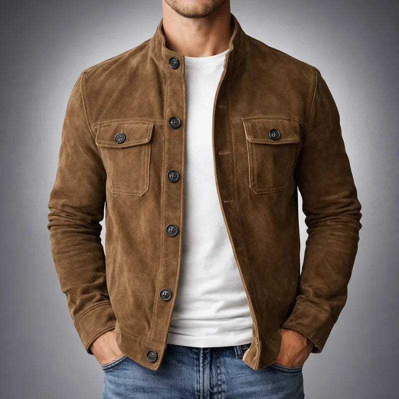 Shirt Jacket Suede Military-Inspired Double Chest Pockets