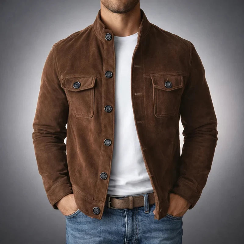 Shirt Jacket Suede Military-Inspired Double Chest Pockets