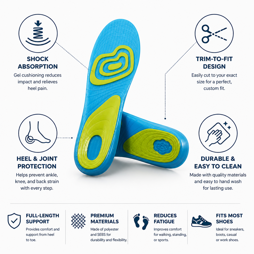 Shock-Absorbing Gel Full-Length Insoles (Trim-To-Fit)