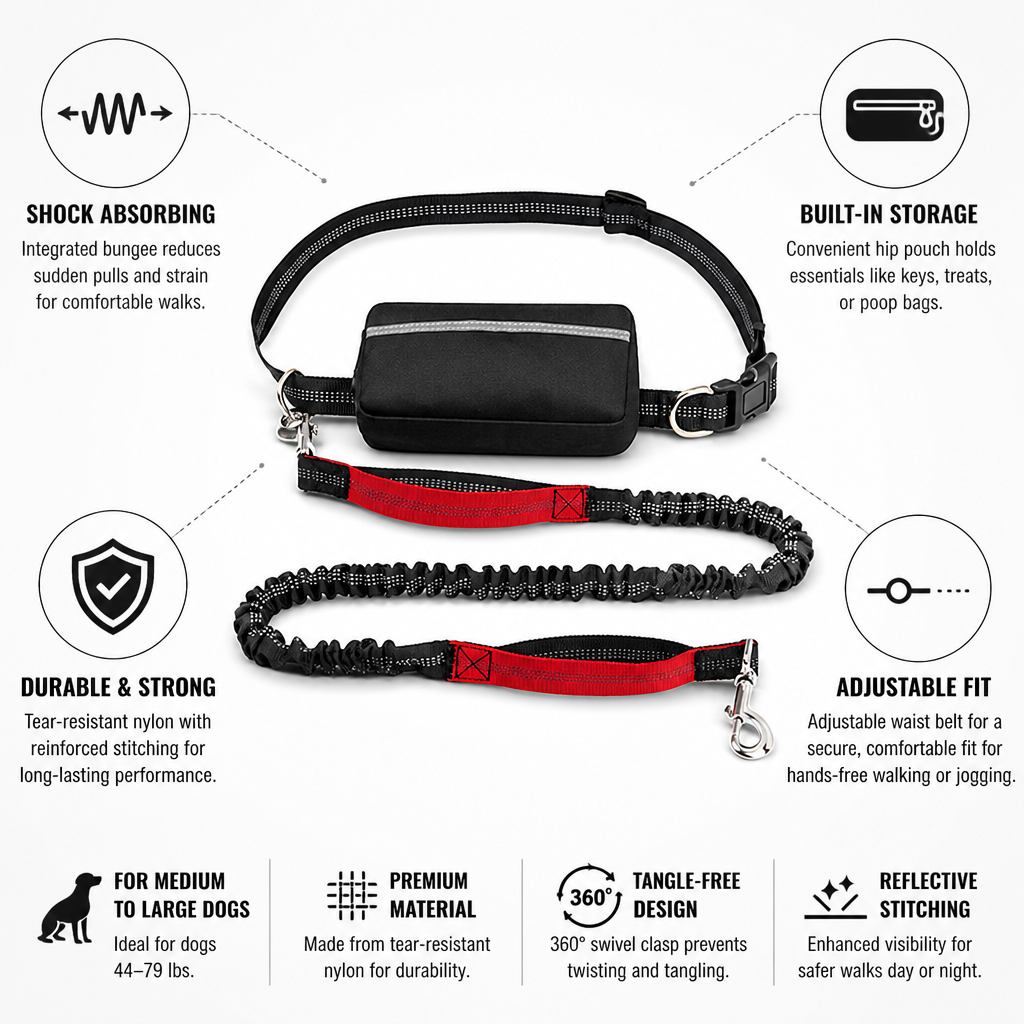 Shock-Absorbing Hands-Free Jogging Leash (Adjustable Hip Belt)