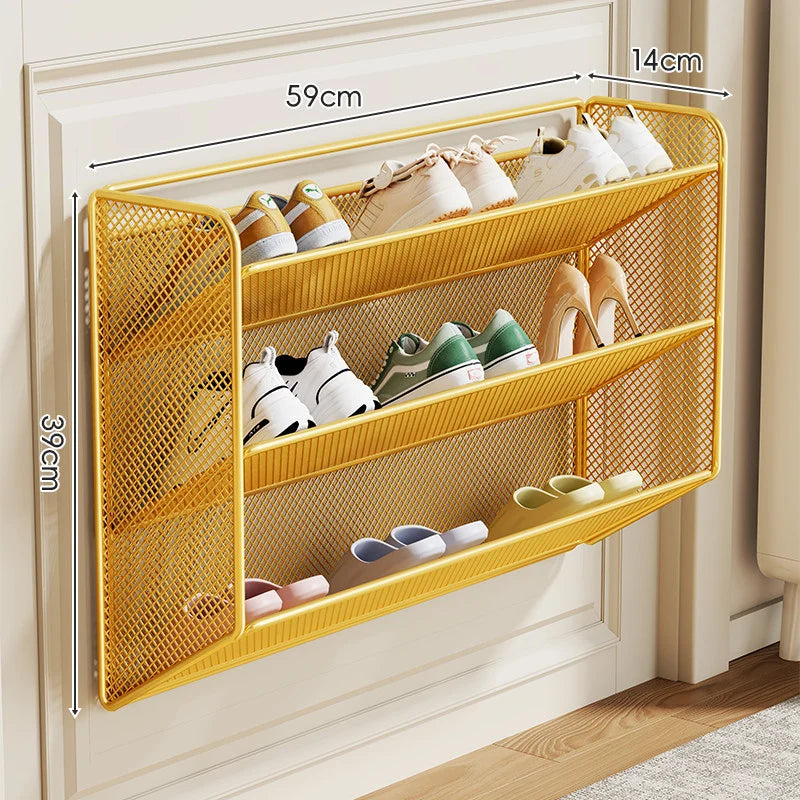 Shoe Rack Wall-Mounted Foldable Metal Mesh