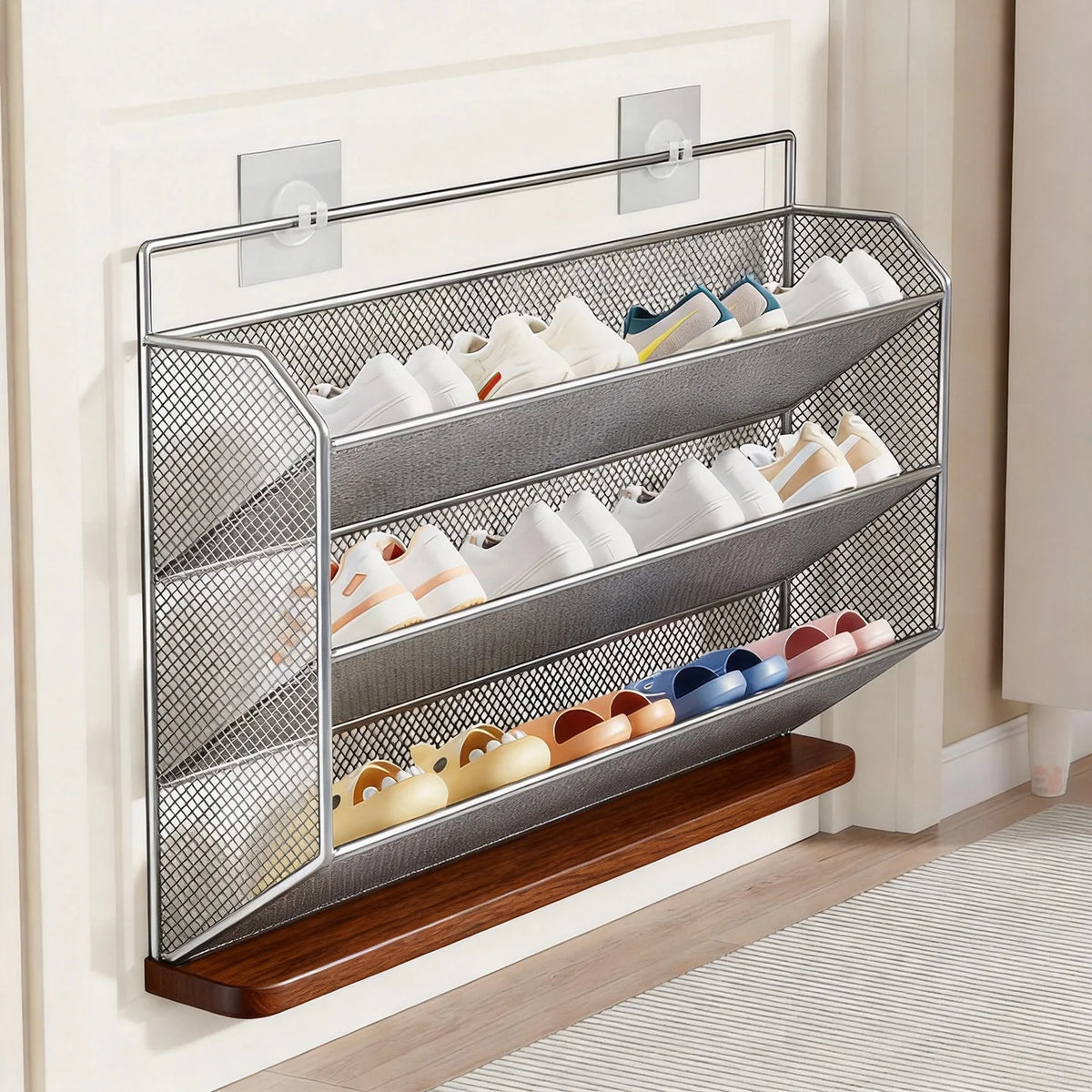 Shoe Rack Wall-Mounted Ventilated Mesh Hinged Front