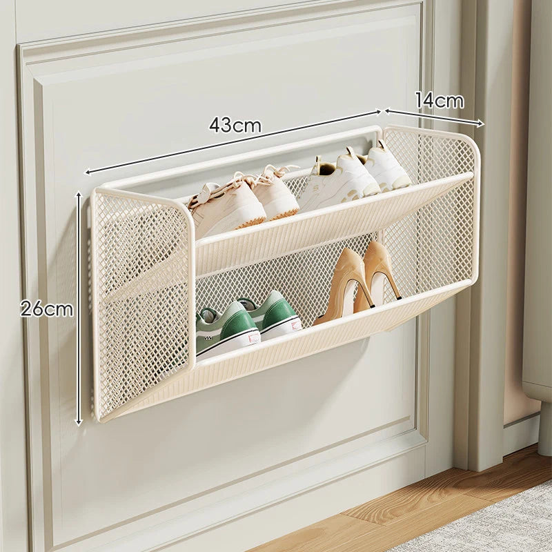 Shoe Rack Wall-Mounted Ventilated Mesh Hinged Front