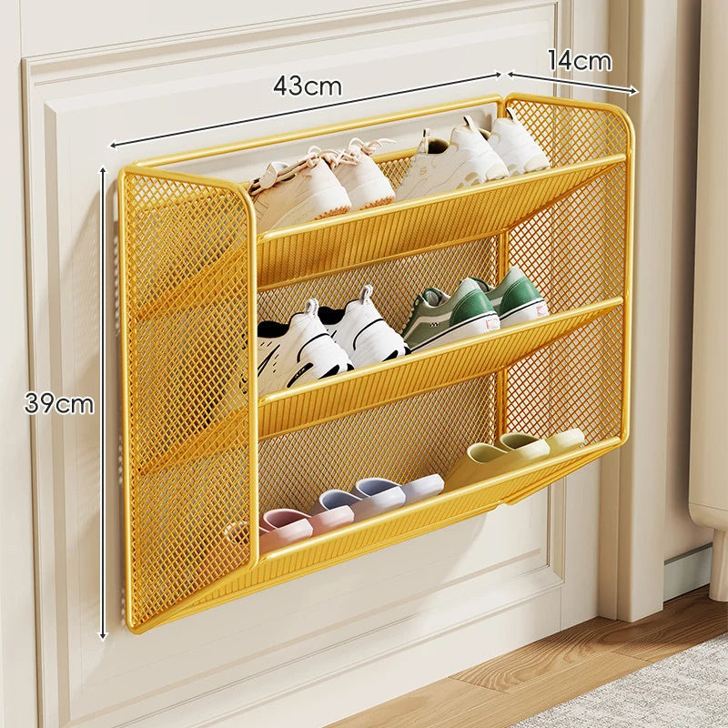 Shoe Rack Wall-Mounted Ventilated Mesh Hinged Front